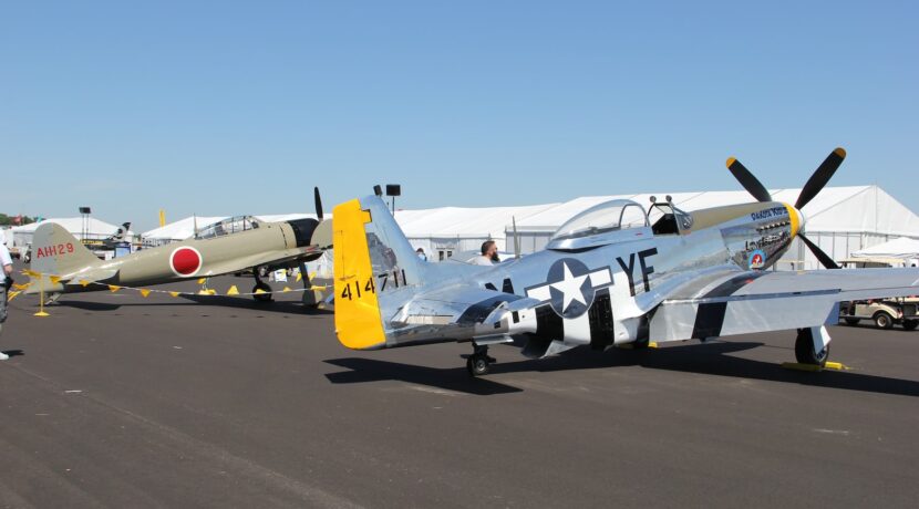 propeller planes parked at airport