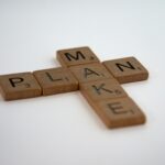 a scrabbled wooden cross with the word plan spelled on it