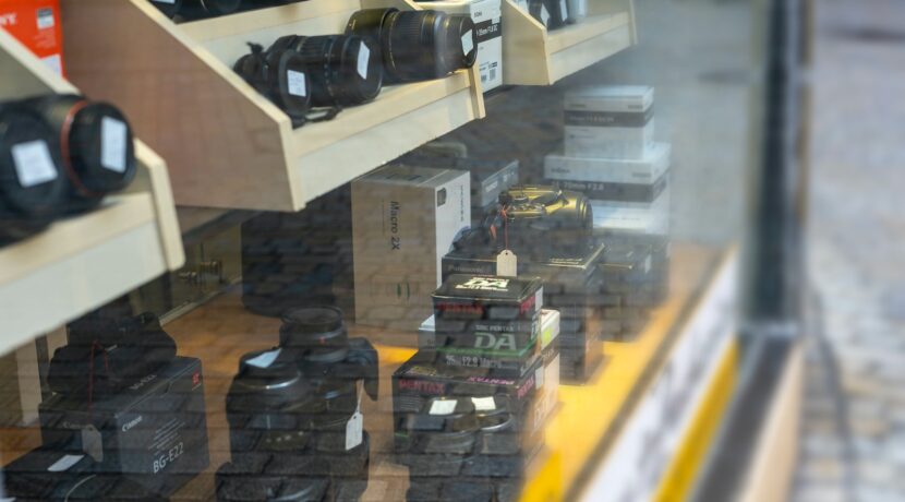 a store window with a lot of items in it