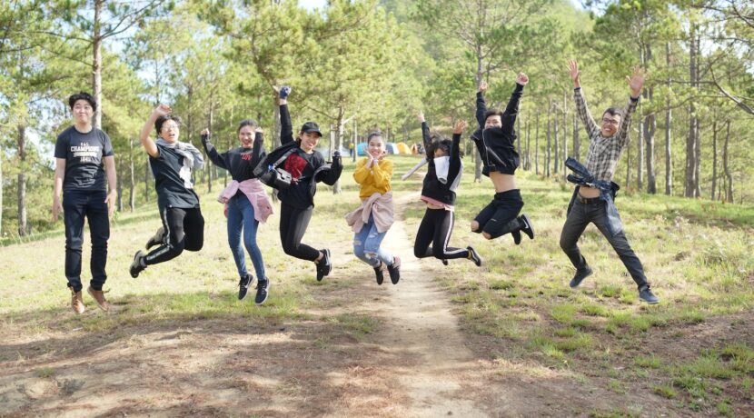 group of people jumping