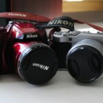 a red and black camera
