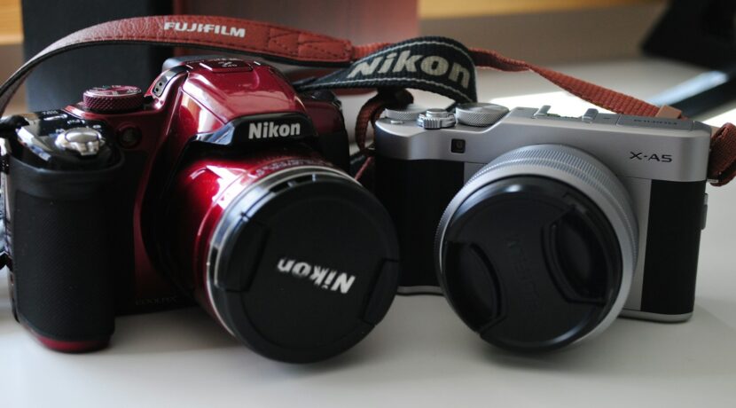 a red and black camera