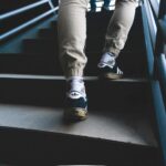 person walking on sairs